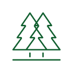 Green icon of two pine trees on a landscape representing professional forestry mulching services.