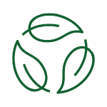 Green icon with three leaves forming a triangle representing land restoration and management services.